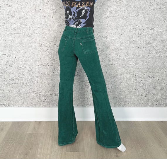 1970s Levi's Vintage Green Bell Bottom Jeans / Size 26