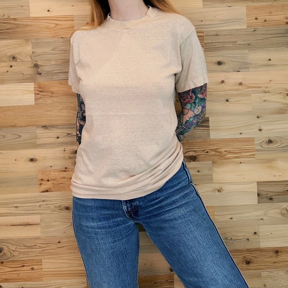 70's Soft Thin Vintage North Jersey Specialists Painting Contractors Beige Crewneck Short Sleeve Tee Shirt T-Shirt