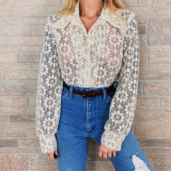 60's Sheer Lace Floral Blouse