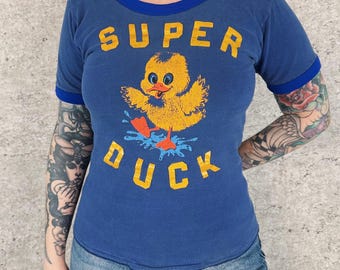 70's Vintage Super Duck Double Face Ringer Tee Shirt T-Shirt