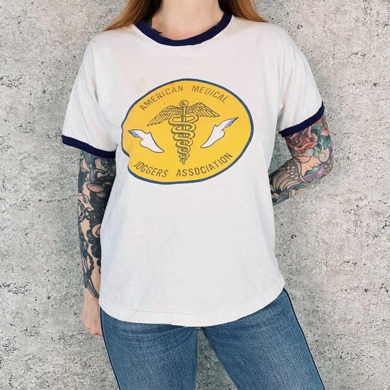 1970's Vintage Champion American Medical Joggers Association Ringer Tee Shirt T-Shirt