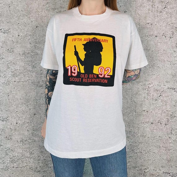 Vintage Soft Paper Thin 1992 Old Ben Scout Reservation Tee Shirt T-Shirt