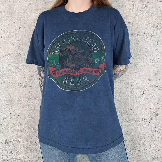 Moosehead Beer Canadian Lager Vintage Thrashed Burnout Tee Shirt T-Shirt