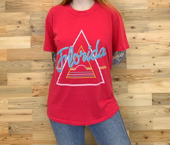 80's Vintage Florida Retro Thin Travel Tee Shirt T-Shirt