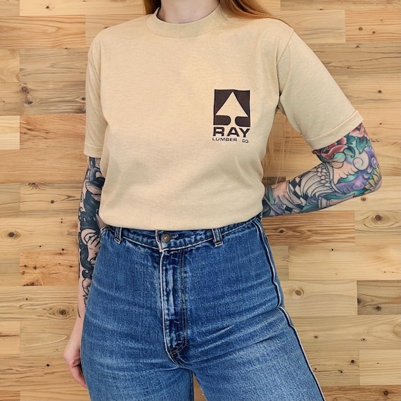 80's Vintage Ray Lumber Co. Soft Beige Company Tee Shirt T-Shirt