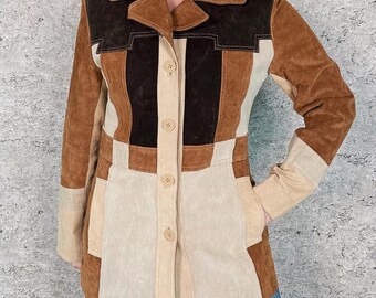 Vintage Brown Suede Patchwork Leather Jacket