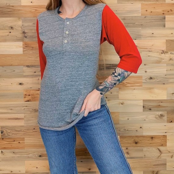 70's Vintage Raglan Henley 3/4 Sleeve T Shirt