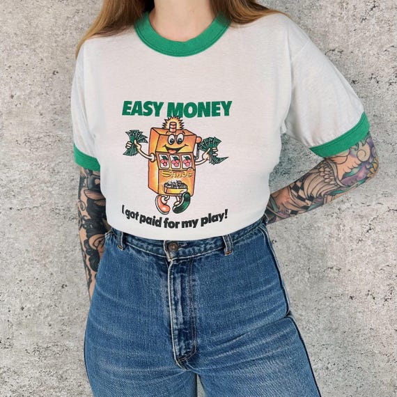 80's Sands Casino Easy Money Vintage Ringer Tee Shirt T-Shirt