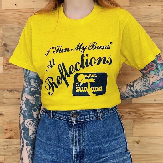 80's Vintage I Sun My Buns at Reflections Funny Tanning Tee Shirt T-Shirt