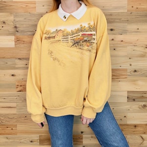 Vintage Collared Sunflower Farmhouse Pullover Sweatshirt Top image 2