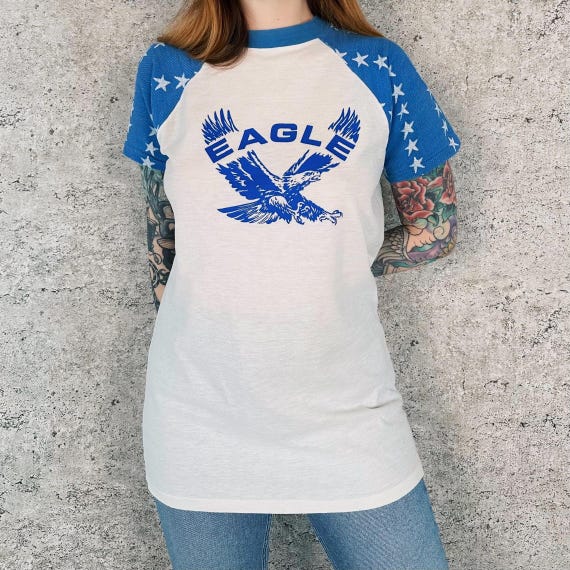 1960's Vintage Eagle Raglan Star Sleeve Knit Tee Shirt T-Shirt
