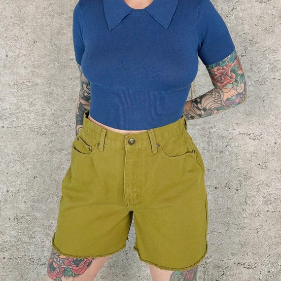 90's Newport News Vintage Green Cut Off Jean Shorts / Size 27 28