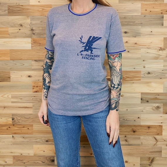 70's Vintage University of Wisconsin-Parkside Fencing Ringer Tee Shirt T-Shirt