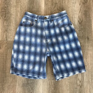 90's Plaid Print Long Jean Shorts / Size 25 image 5