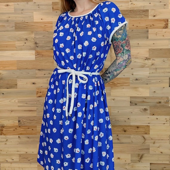 80's Soft Light Cotton Vintage Blue Summer Dress