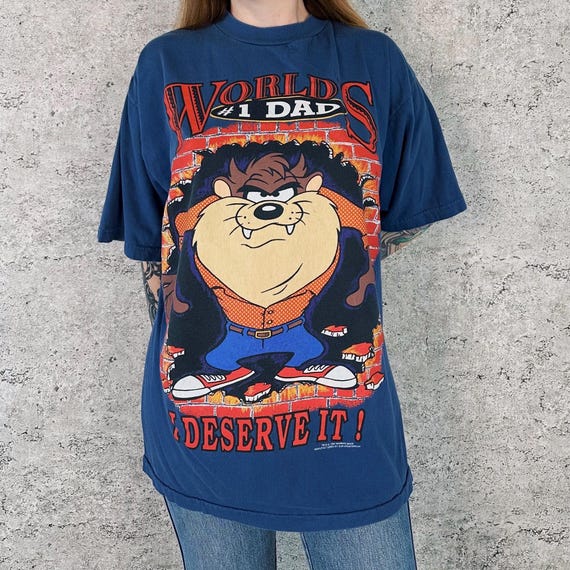 Looney Tunes 90's Taz World's #1 Dad Vintage Tee Shirt T-Shirt