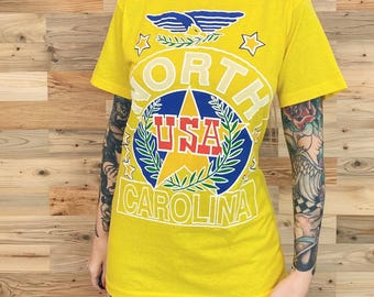 Maglietta da viaggio vintage anni '80, stile retrò, North Carolina