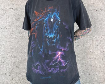 90's Wild Horses Lightning True Vintage Nature Tee Shirt T-Shirt