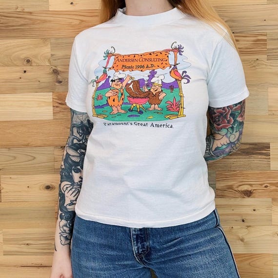 Vintage Flinstones 90s Andersen Consulting Picnic Event Tee Shirt T-Shirt