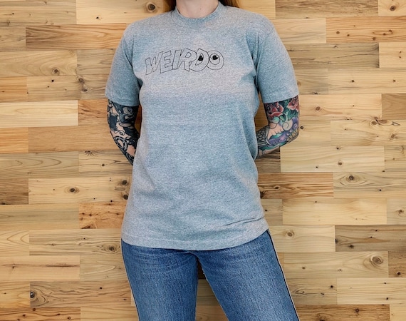 70's Vintage Weirdo Soft Heather Grey Signed Retro Tee Shirt T-Shirt Top