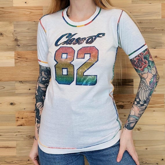 Vintage 1982 Class of '82 Rainbow Stitch Tee Shirt T-Shirt