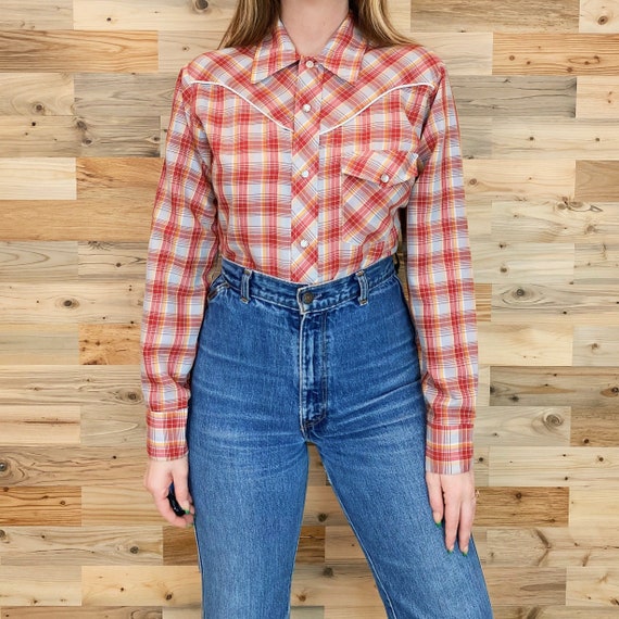 70's Westernwear Pearl Snap Plaid Rodeo Shirt / Size XS