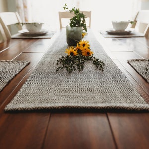 Handwoven Table Runner-Dining Table Set-Modern Farmhouse runner, Black and Natural Cotton, Table Runner, Black & whiteBlack Table set-