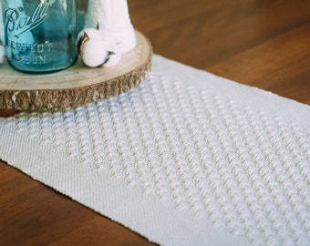 Hand Woven Natural Table Runner, Huck Lace Runner, Summer Table Decor, Farmhouse Decor, Sofa Table Runner