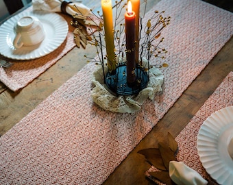 Handwoven-TERRA COTTA TABLE Runner, Custom Table Runner, Wedding Table Décor,  Hand Woven Cotton  -HandmadeTable Runner, New Home Gift