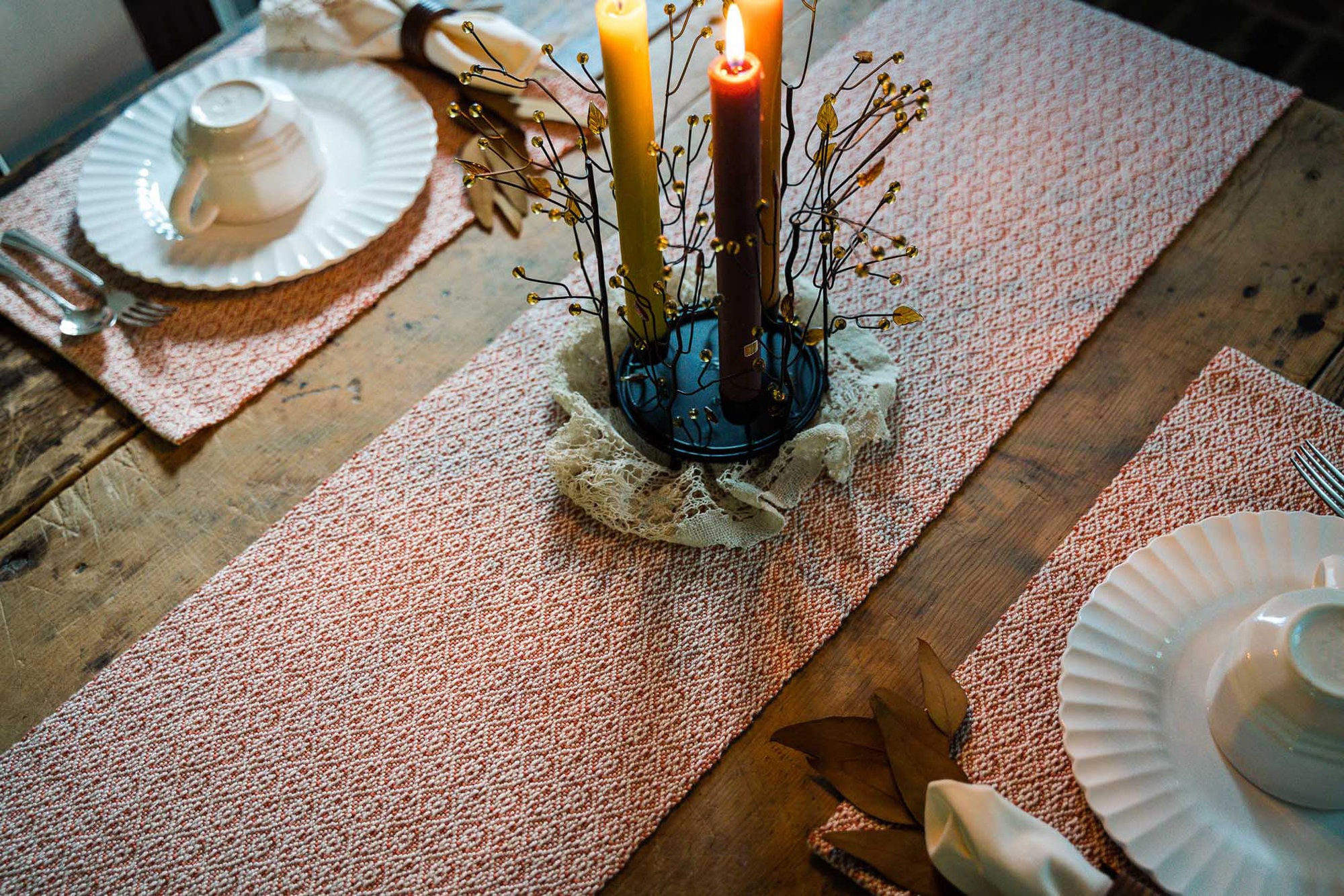 Handwoven-TERRA COTTA TABLE Runner, Custom Table Runner, Wedding Table Décor,  Hand Woven Cotton  -HandmadeTable Runner, New Home Gift