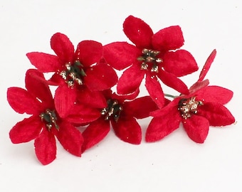 Small Red Poinsettia Picks | Christmas Poinsettia | Christmas Flowers | Faux Poinsettia for Crafts | Artificial Poinsettia Blue Hutch PO414