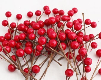 5 Red Berry Picks | Faux Red Berries | Artificial Berries | Fake Berry Filler | Christmas Picks | DIY Berry Wreath | Blue Hutch BE164