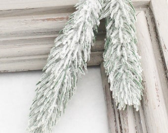 Flocked Pine Picks Winter Greenery | Artificial Pine with Snow | Christmas Pick | Flocked Wreath Filler | Fake Pine Bough | Blue Hutch PN177