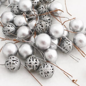 Metallic Silver Berry Picks, Artificial Berries, Metal Ball Picks,  Crown Filler, Christmas Picks, Faux Berries | Blue Hutch BE177