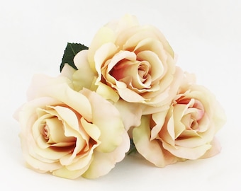 ONE Beige Rose Stem | Wedding Bouquet Rose | Millinery | Artificial Rose | Stemmed Flowers | Silk Flowers | Faux Rose | The Blue Hutch R48