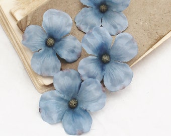 FOUR Blue Dogwood Blossoms | Silk Dogwood | DIY Flower Crown | Millinery Flowers | Scrapbook Flowers | Fake Dogwood | The Blue Hutch DO29