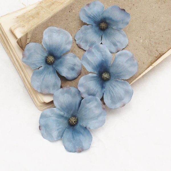 FOUR Blue Dogwood Blossoms | Silk Dogwood | DIY Flower Crown | Millinery Flowers | Scrapbook Flowers | Fake Dogwood | The Blue Hutch DO29