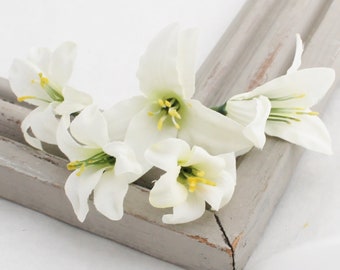 White Lily Stems | Artificial Tiger Lily | Flowers for Crowns | White Wedding Flowers | Fake Lily Flowers for Crafts | Lilies | Blue Hutch