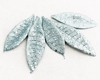 Glitter Blue Leaves | Artificial Bay Leaf Filler | Wedding Crown Leaves | Christmas Picks | Millinery Leaves | Faux Leaves | Blue Hutch BA85