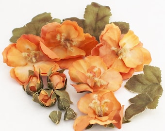 Vintage Coral Mixed Flowers | Artificial Delphinium Flowers for Crafts | Fake Leaves | Flowers for Crowns | Fall Flowers | Millinery HK14