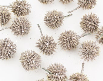Glitter Gold Billy Button | DIY Christmas Picks | Wedding | Christmas Decor | Sweetgum Balls | Gold Balls | Gold Flowers | The Blue Hutch