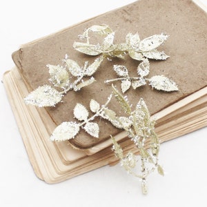 5 Glitter Gold Rose Leaf Sprays | Gilded Leaves | Wedding Greenery | Gold Leaf Filler | Flower Crown | Millinery | The Blue Hutch 2093