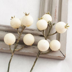 2 Cream Berry Picks Artificial Rose Hips Fake Berries Wedding Decor Fake Berry Filler Large Berries for Crafts Blue Hutch BE168 image 1