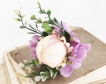 Cream Peony Bud Spray | Purple Hydrangea | Artificial Peony | Wedding | Millinery Flowers | DIY Bouquet | Flower Crown | The Blue Hutch PY71