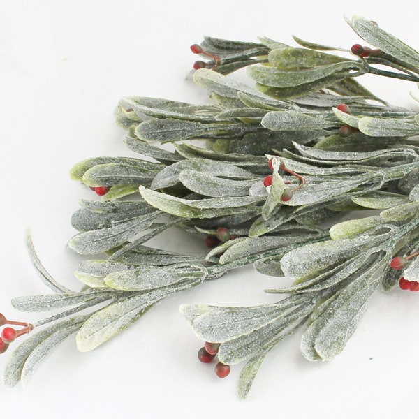 Frosted Mistletoe Picks | Christmas Mistletoe Sprays | Artificial Mistletoe Kissing | Frosted Greenery | DIY Winter Decor | Blue Hutch MO116