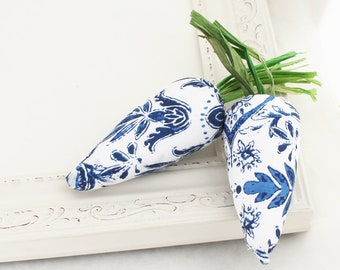 2 Easter Carrots | White Blue Carrots | Faux Carrot Bowl Filler | DIY Easter Decor | Millinery | Artificial Carrot Easter Floral Blue Hutch