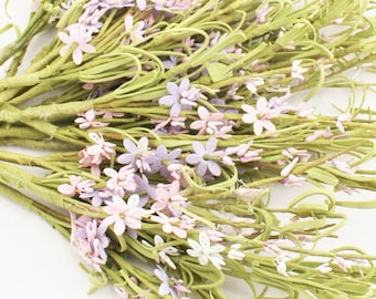 Vintage Pastel Spring Flower Stems | Purple Pink Flowers Rice Pip Berries | Faux Greenery | Artificial Berries Bouquet Filler |  PB399