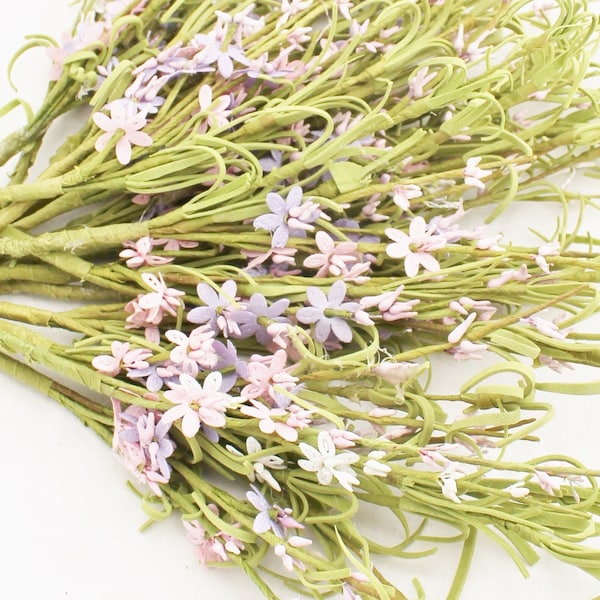 Vintage Pastel Spring Flower Stems | Purple Pink Flowers Rice Pip Berries | Faux Greenery | Artificial Berries Bouquet Filler |  PB399