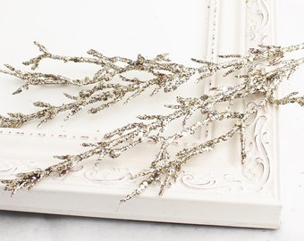 TWO Glitter Gold Branches | Fake Greenery | Gold Wedding Greenery | DIY Christmas Picks | Artificial Branches | Fake Twigs | GL3025