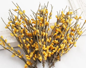 Yellow TWO Pip Berry Picks | Gold Pip Berries | Artificial Berries for Crafts | Fake Berries | Tier Tray Decor | Spring Decor | BP397